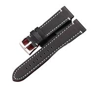 LUGEMA Genuine Leather Watch Band Strap Manual Men Thick 7 Colors 18mm 20mm 22mm 24mm Watchbands Stainless Steel Buckle Accessories(Black Silver Buckle,20mm)