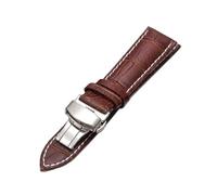 LUGEMA Genuine Leather Watch Strap 12 13 14 15 16 17 18mm 19 20mm 21mm 22mm 24mm Watch Band Butterfly Buckle Wrist Watchband(Coffee white line,17mm)