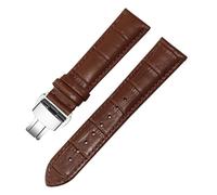 LUGEMA Genuine Leather Watch Strap For Both Men And Women, Needle Buckle Butterfly Chain(Brown silver B,22mm)
