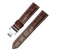 LUGEMA Genuine Leather Watch Strap For Both Men And Women, Needle Buckle Butterfly Chain(Brown White silver B,23mm)
