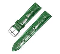 LUGEMA Genuine Leather Watch Strap For Both Men And Women, Needle Buckle Butterfly Chain(Green Silver A,24mm)