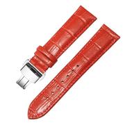 LUGEMA Genuine Leather Watch Strap For Both Men And Women, Needle Buckle Butterfly Chain(Red Silver B,22mm)