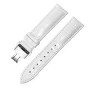 LUGEMA Genuine Leather Watch Strap For Both Men And Women, Needle Buckle Butterfly Chain(White Silver B,22mm)
