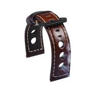 LUGEMA Genuine Leather Watch Strap Vintage Brown Black 20mm 22mm 24mm Watch Belt For Man Three Holes Breathable Soft Watch Band Leather(Brick Red-silver,22mm)