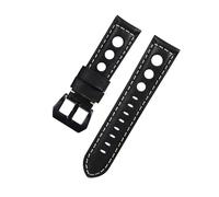 LUGEMA Genuine Leather Watch Strap Vintage Brown Black 20mm 22mm 24mm Watch Belt For Man Three Holes Breathable Soft Watch Band Leather(Black-black,24mm)
