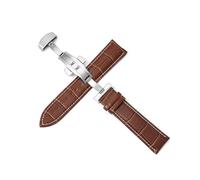 LUGEMA Genuine Leather Watchbands 12-24mm Watch Butterfly Buckle Band 22mm Watch Band(Silver-Brown-White_19mm)