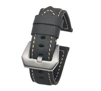 LUGEMA Leather Straps Compatible With Panerai Watch Accessories Men's Strap 20mm 22mm 24mm Watch Bands Cowhide Replacement Bracelet(Black-Silver Buckle,24mm)