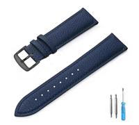 LUGEMA Litchi Pattern Soft Leather Watch Band Bracelet 12mm 14mm 16mm 18mm 20mm 22mm Replacement Wrist Straps Watchbands(Blue-BK,18mm)