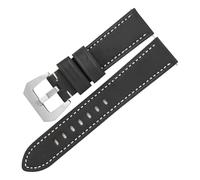 LUGEMA Men Watch Leather Straps 20/22/24mm Compatible With GT2 Cowhide Watchbands Compatible With Panerai Replacement Bracelet(Black-Silver Buckle,22mm)