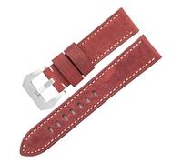 LUGEMA Men Watch Leather Straps 20/22/24mm Compatible With GT2 Cowhide Watchbands Compatible With Panerai Replacement Bracelet(Red-Silver Buckle,24mm)