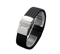 LUGEMA Rubber Watchband With 16 17 18 19 20 21 22 23 24mm Flat Interface Silicone Watch Strap(Black silver Z,19mm)