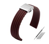 LUGEMA Rubber Watchband With 16 17 18 19 20 21 22 23 24mm Flat Interface Silicone Watch Strap(Brown silver A,21mm)
