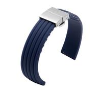 LUGEMA Rubber Watchband With 16 17 18 19 20 21 22 23 24mm Flat Interface Silicone Watch Strap(Dark blue silver A,24mm)
