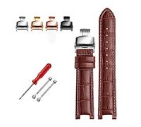 LUGEMA Senior COW LEATHER Watch Strap Compatible With GC Watches Band 22*13mm 20*11mm Notched Watchband Genuine Leather Blue Wristwatches Belt ( Color : Brown white hook , Size : 22-13 silver bcukle )