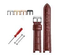 LUGEMA Senior COW LEATHER Watch Strap Compatible With GC Watches Band 22 * 13mm 20 * 11mm Notched Watchband Genuine Leather Blue Wristwatches Belt (Color : Brown white pin, Size : 20-11 gold bcukle)