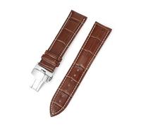 LUGEMA Watch Band 10mm 12 13 14 15 16 17 18mm 19 20mm 21 22mm 23 24mm Genuine Leather Watch Strap Butterfly Buckle Wristband(Coffee white line,22mm)
