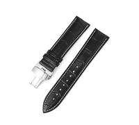 LUGEMA Watch Band 10mm 12 13 14 15 16 17 18mm 19 20mm 21 22mm 23 24mm Genuine Leather Watch Strap Butterfly Buckle Wristband(Black white line,23mm)