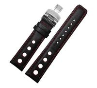 LUGEMA Watchband 20mm Genuine Leather Strap Compatible With T91 1853 PRS516 Men‘s Watches Band With Butterfly Clasp Black Brown Soft Cowhide Belt(Black red-silver)