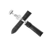 LUGEMA Watchbands 12-24mm Leather Double Press Butterfly Buckle Band Watch Accessories Bracelet 20mm 22mm(Silver-black-white,19mm)