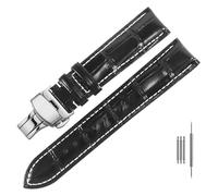 LUGEMA With Flat Interface Genuine Leather Strap 12 13 14 15 16 17 18 19 20 21 22 23 24mm Butterfly Buckle Watchband(Black white line A,21mm)