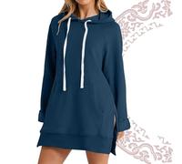 LUGEZLRJ The Warmy Oversized Hoodie Dress, Warmy Hoodie, Women's Casual Pullover Long Sleeve Split Hem Long Sleeve(Blue,M)