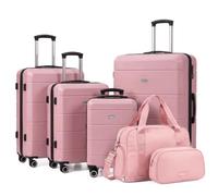 LUGG Jetset 6 Piece Luggage Set, 20/24/28/32 Inch ABS Hard Shell Suitcases with TSA Locks, Durable 230D Twill Fabric Waterproof Expandable Duffle & Toiletry Bag, Cabin & Checked Baggage Travel Set