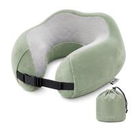 Lugg Memory Foam U-Shape Breathable Travel Pillow With Storage Bag, 360 Degree Ergonomic Neck & Head Support, Sage Green