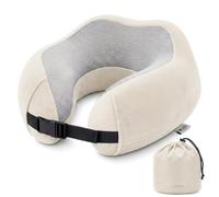 LUGG Memory Foam Travel Pillow - 360° Ergonomic Neck & Head Support, Slow Rebound Cushioning, Breathable Cover, Lightweight U-Shape Pillow for Flights, Trains & Cars, Includes Storage Bag - Stone