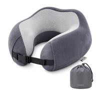 Lugg Memory Foam U-Shape Breathable Travel Pillow With Storage Bag, 360 Degree Ergonomic Neck & Head Support, Gunmetal