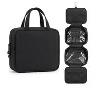 LUGG Travel Toiletry Bag - Toiletry Bags for Women with Hanging Hook, Spacious Waterproof Makeup Bag, Multiple Compartments, Multipurpose Travel & Holiday Essentials, 19 x 8 x 25 cm - Black