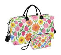 Luggage Bag Set Two Piecing Combo Quilted Trolley Sleeve Spacious Business Trip Colorful Strawberry Floral