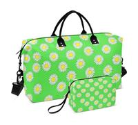 Luggage Bag Set Two Piecing Combo Quilted Trolley Sleeve Spacious Business Trip White Daisy Flower
