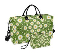 Luggage Bag Set Two Piecing Combo Quilted Trolley Sleeve Spacious Business Trip White Daisy Green Grass