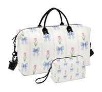Luggage Bag Set Two Piecing Combo Ultrasonic Quilted Mesh Pocket Lightweight Outdoor Bow Floral