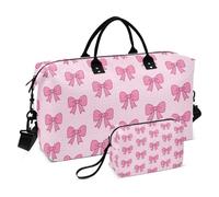 Luggage Bag Set Two Piecing Combo Ultrasonic Quilted Mesh Pocket Lightweight Outdoor Bow Pinkbright
