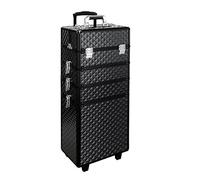 Luggage Cosmetic Cases,Extra Large Beauty Trolley on Wheels Makeup Train Case 4 in 1 Beauty Vanity Case Professional Hairdressing Storage Case for Artists Beautician, Diamond Black