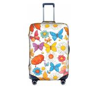 Luggage Cover Protector - Butterfly Daisy Print Suitcase Cover for Women & Girls, Travel Accessories, Business Trip, White, Large