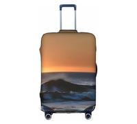 Luggage Cover Protector - Last Sun Rays of Over The Sea Waves Print Suitcase Cover for Women & Girls, Travel Accessories, Business Trip, White, Large