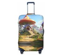 Luggage Cover Protector Suitcase Cover - Cute Mushroom Town Santi-Scratch Uitcase Cover for Luggage, Black, Medium