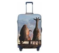 Luggage Cover Protector Suitcase Cover - Elephant Giraffe On A Mountain Top Sunset Santi-Scratch Uitcase Cover for Luggage, Black, Small