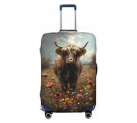 Luggage Cover Protector Suitcase Cover - Grassland Sunflower Cow Santi-Scratch Uitcase Cover for Luggage, Black, L