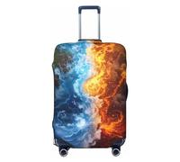 Luggage Cover Protector Suitcase Cover - Red and Blue Flame Waves Santi-Scratch Uitcase Cover for Luggage, Black, Small