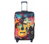 Luggage Cover Protector Suitcase Cover - World Map Guitar Illustration Soft Fashion Uitcase Cover for Luggage, Black, Small