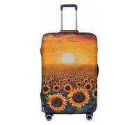 Luggage Cover Protector - Sunflower Field Sunset Sea of Flowers Print Suitcase Cover for Women & Girls, Travel Accessories, Business Trip, White, X-Large
