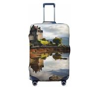 Luggage Cover Scotland Castle Water Lake Scottish Travel Luggage Covers Thicker Elastic Suitcase Cover Dustproof Baggage Cover Scratch-Resistant Suitcase Cover Protector Fit 18-32 Inch Luggage, Black,