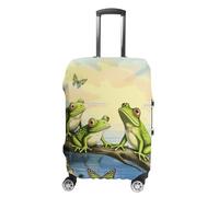 Luggage Cover Suitcase Protector, Many Frogs Sing on The Branches Summer Butterflies Lake Water Washable Elastic Suitcase Baggage Cover Anti-scratch Double-sided with Zipper Closure for 19-32 Inch Lug
