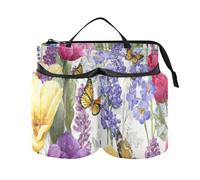 Luggage Cup Holder for Suitcases Free Hands Suitcase Cup Holder Travel Luggage Drink Holder Portable Luggage Cup Caddy Bag Carrier with Handle Tulips Lavenders Purple Butterfly