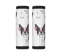 Luggage Handle Wrap, Black & White Frenchie French Bulldog Pink Glasses | 2 Pack Neoprene Handle Cover and Luggage Tag, Soft Cushion Grip Identifier for Suitcases Travel Bag Car Seatbelt Accessories