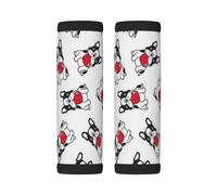 Luggage Handle Wrap, Cartoon Heart French Bulldog Valentine | 2 Pack Neoprene Handle Cover and Luggage Tag, Soft Cushion Grip Identifier for Suitcases Travel Bag Car Seatbelt Accessories