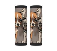Luggage Handle Wrap, Chihuahua Bulldog Cute Pug Dog Friends Puppy Beige | 2 Pack Neoprene Handle Cover and Luggage Tag, Soft Cushion Grip Identifier for Suitcases Travel Bag Car Seatbelt Accessories
